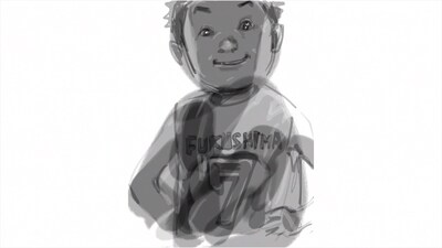 CMに使用される井上雄彦の「Smile」シリーズの1点。