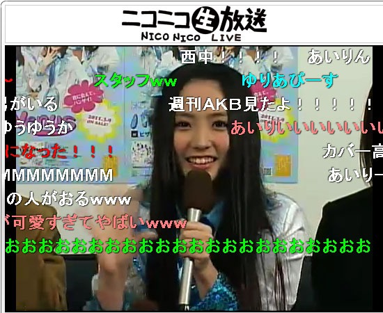 ニコニコ生放送「SKE48『バンザイVenus（劇場盤）』握手会バックステージからメンバーが生中継！」の放送画面。