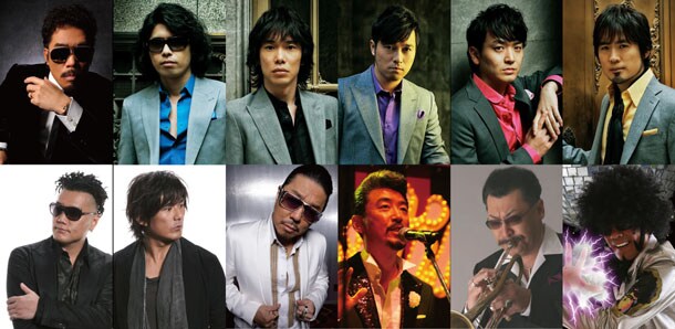 SOUL POWER ALLSTARS（左上から時計回りに鈴木雅之、ゴスペラーズ、DANCE☆MAN、桑野信義、佐藤善雄、Bro.KONE、Skoop On Somebody）