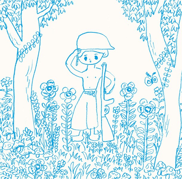 100％ORANGEのイラストが使用されたシングル「裸足の兵隊」のジャケット。