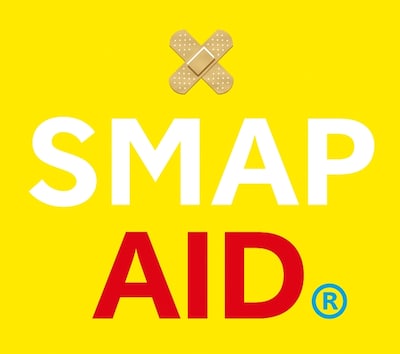 「SMAP AID」しあわせのYELLOW-AIDジャケット。ジャケットのデザインは封入特典のハンカチの絵柄と連動している。