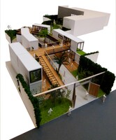 「代々木VILLAGE by kurkku」全体模型。手前がエントランス。奥に見えるカギ型のエリアがcode kurkku。