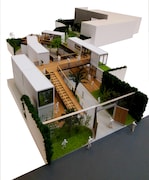 「代々木VILLAGE by kurkku」全体模型。手前がエントランス。奥に見えるカギ型のエリアがcode kurkku。