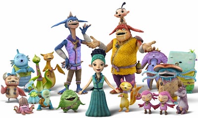 山崎・八木両監督がデザインしたMISIAのキャラクター（中央）と、劇中に登場するキャラクターたちによる「もののけコーラス隊」。