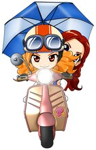 スクーターに乗るPUFFYキャラクター