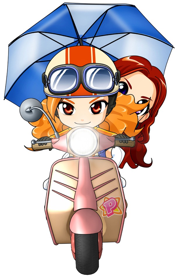 スクーターに乗るPUFFYキャラクター