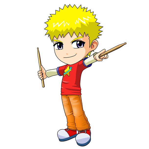 ドラムのkou。ちなみに実際のPUFFYのサポートドラマーは川西幸一が務めている。