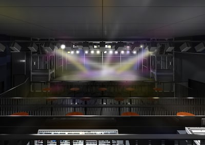 梅田CLUB QUATTRO完成予想図。客席最上段からステージを見たところ。