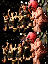 高城れにからなんの前触れもなく頭突きを2発もらい、膝から崩れ落ちるダイノジ大地（写真：釘野孝宏）。