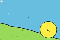 iPhone / iPad用アプリ「まり」あそぶモード。絵本と同じ黄色のまりはゴムように弾みながら転がる。