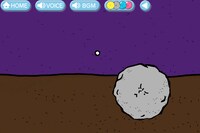 iPhone / iPad用アプリ「まり」あそぶモード。石のような灰色のまりは重いので湖の中で沈む。持ちあげるためには指で上にドラッグする。