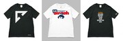 左からcapsule、SA、DCPRGのTシャツ。3月23日から予約開始受付がスタートし、4月27日に発売される。真心ブラザーズのコラボTシャツの予約受付開始日は4月末の予定。