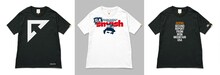 左からcapsule、SA、DCPRGのTシャツ。3月23日から予約開始受付がスタートし、4月27日に発売される。真心ブラザーズのコラボTシャツの予約受付開始日は4月末の予定。