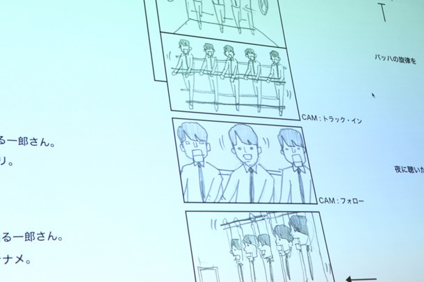 「とても細かく描いてあるので演技しやすかった」と山口が語った、田中直筆の絵コンテ。