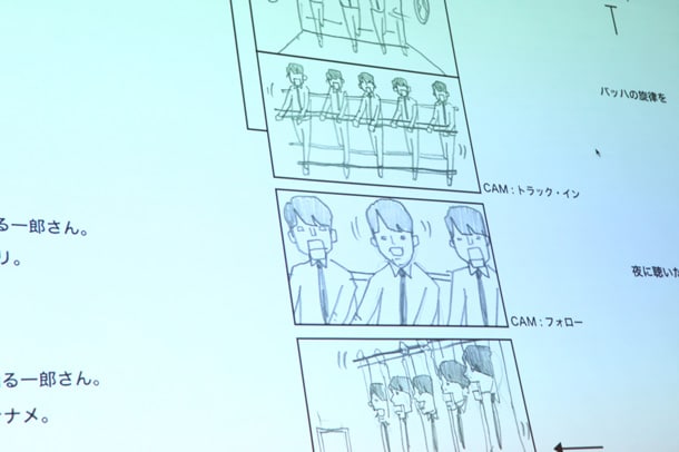 「とても細かく描いてあるので演技しやすかった」と山口が語った、田中直筆の絵コンテ。