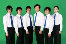 「ウレロ☆未完成少女」に出演している東京03、劇団ひとり、バカリズム、早見あかり（左から）。(c)テレビ東京