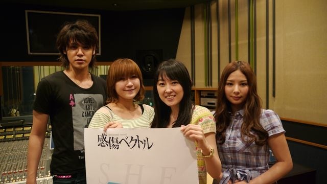 「シルク」と「ラストシーン」のアフレコに参加した宮野真守、佐藤利奈、高橋美佳子、生田善子。