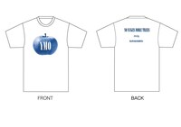 YMOとUNDERCOVERによるコラボTシャツのネイビー。UNDERCOVER青山店限定で販売。