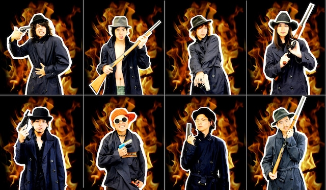 メンバーがヒットマンに扮した「バトルオブスピリッツステゴロファイティングマッチマスターオブビーストII」メインビジュアル。