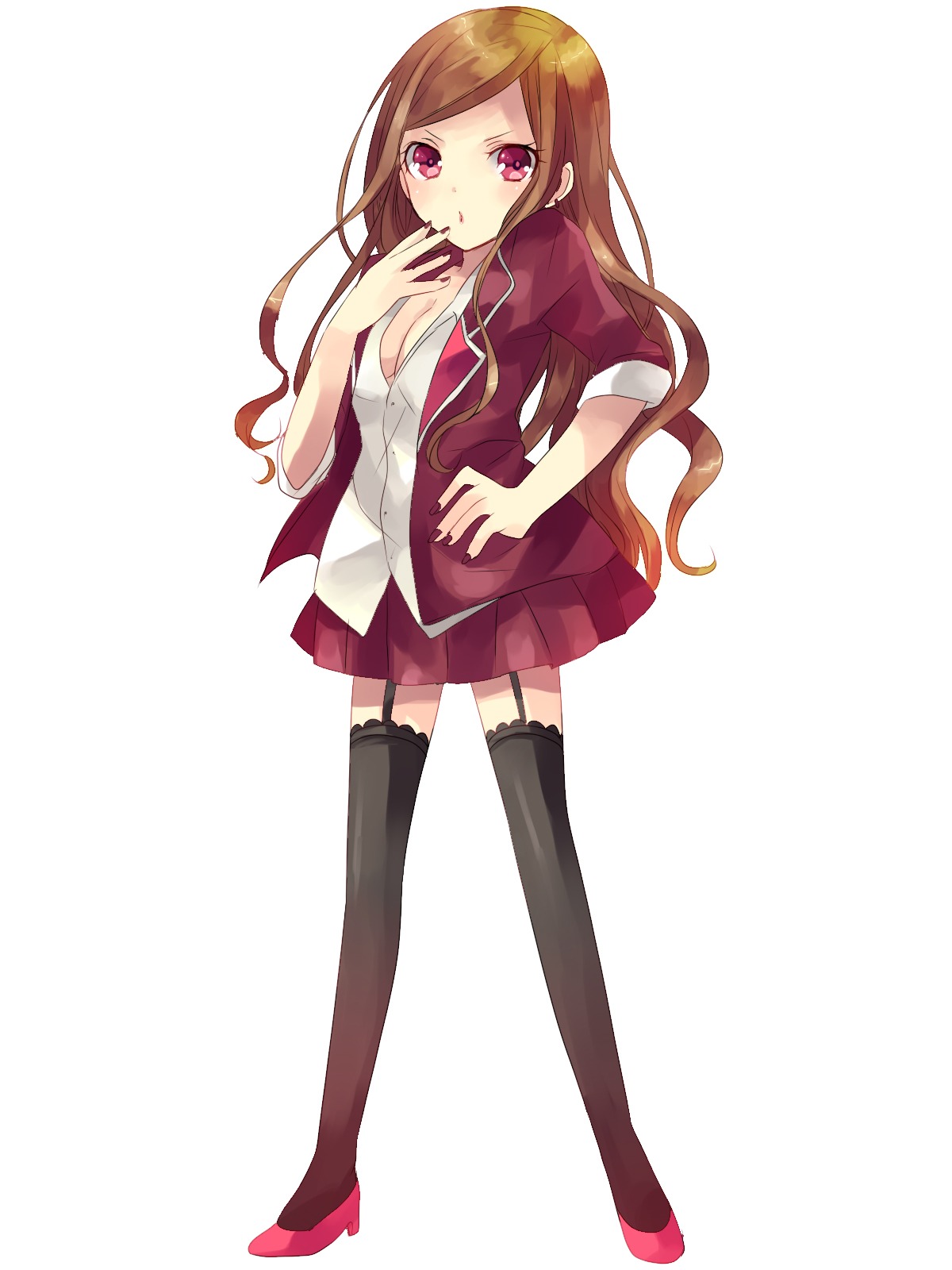 微ギャルメイクの知的なお姉さん（レッド / 仕切り担当）のイメージイラスト。