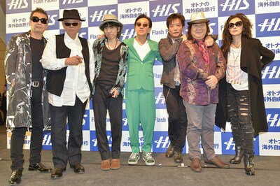 斎藤ノヴ、村上"PONTA"秀一、仲井戸麗市、高中正義、後藤次利、ミッキー吉野、夏木マリ（写真左から）。