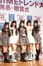 「注目する話題の人物は？」の質問に「オバマさん」と答えた玉井詩織（写真右から2番目）。「もし会ったら？」と訊かれると「フォワードって言ってほしいです」とコメントした。