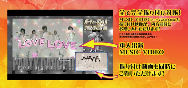 「One Night Carnival」「I RAVE U feat. DJ OZMA」「LOVEドッきゅん」の3曲は本家映像とワイプで振り付けチェックが可能。