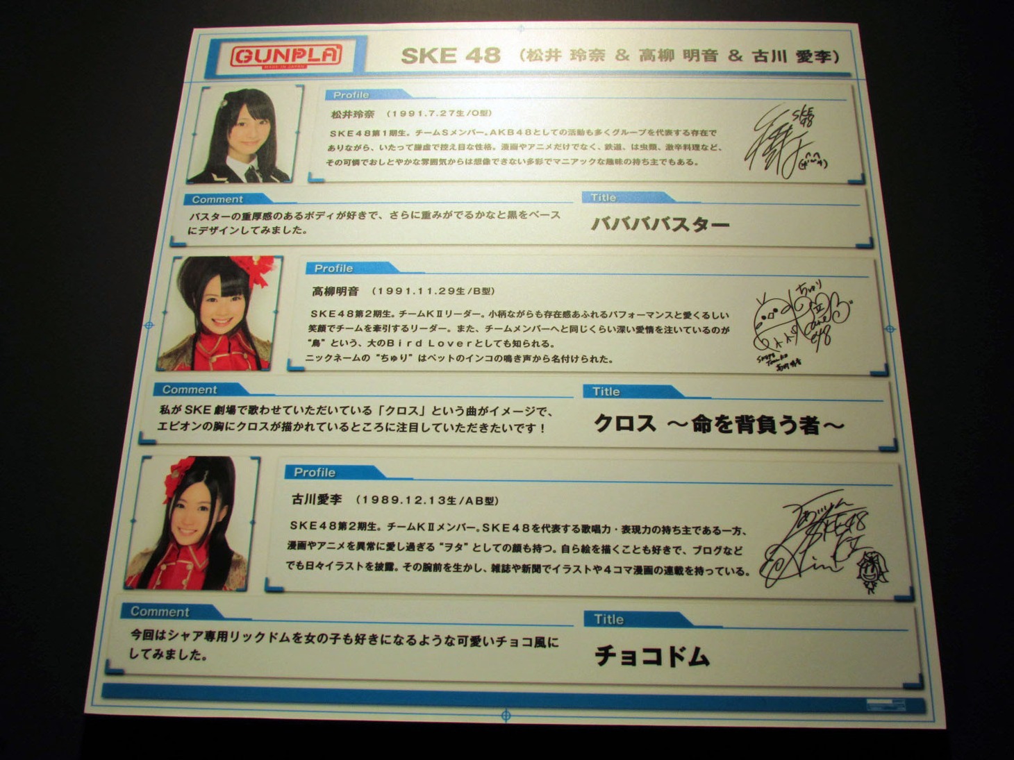 松井玲奈、高柳明音、古川愛李（SKE48）の紹介パネル。