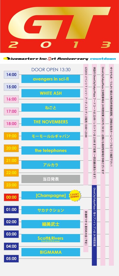 「Livemasters Inc. 1st Anniversary COUNTDOWN "GT2013"」タイムテーブル