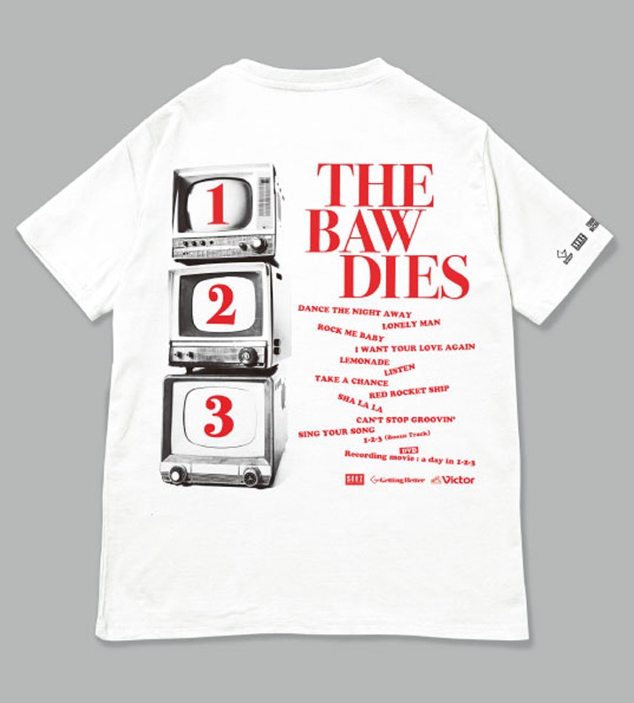 THE BAWDIESとタワーレコードのコラボによる「NO MUSIC, NO LIFE?」Tシャツのバックプリント。