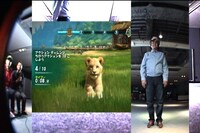 「ファミ通WAVE プレゼンツ ボーズのマルマルタイム【猫】」のワンシーン。Xbox360のKinectで動物とふれ合うウツゴロウこと内沢。(C)2011 Microsoft Corporation. All rights reserved. Microsoft, Kinect, Kinectimals, the Microsoft Game Studios logo, Xbox, Xbox 360, Xbox LIVE, and the Xbox logos are trademarks of the Microsoft group of companies. Developed by Frontier Developments Ltd.for Microsoft Corporation. Frontier, Cobra and the Frontier and Cobra logos are trademarks of Frontier Developments Ltd. All rights reserved. Cobra game development technology (C)2011 Frontier Developments Ltd. All rights reserved.