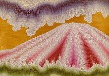 GOMAの点描画作品「赤富士」。