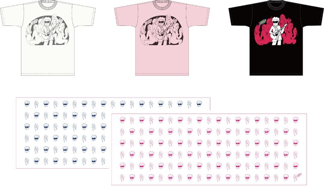 みうらじゅんがイラストを手がけた前野健太Tシャツと手ぬぐい。