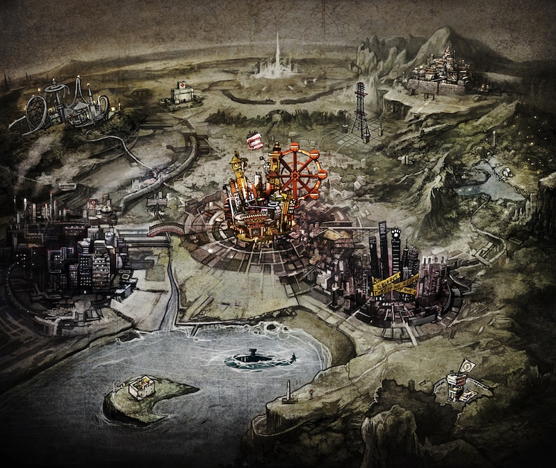 「アザレアの心臓」で描かれる仮想の街のイメージイラスト。