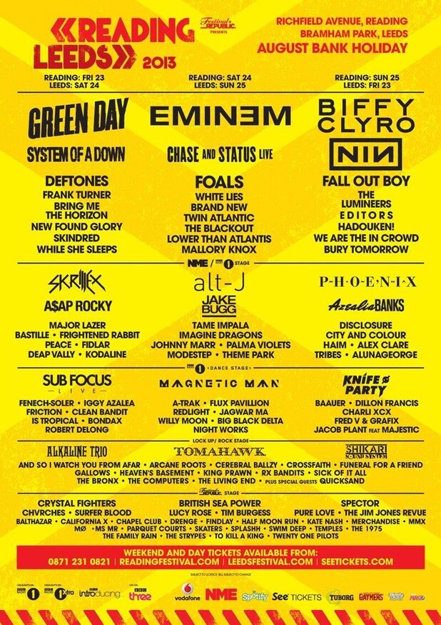「READING / LEEDS FESTIVAL 2013」のフライヤー。