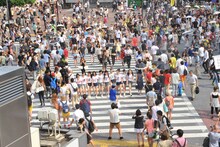 スクランブル交差点で撮影する東京パフォーマンスドール。