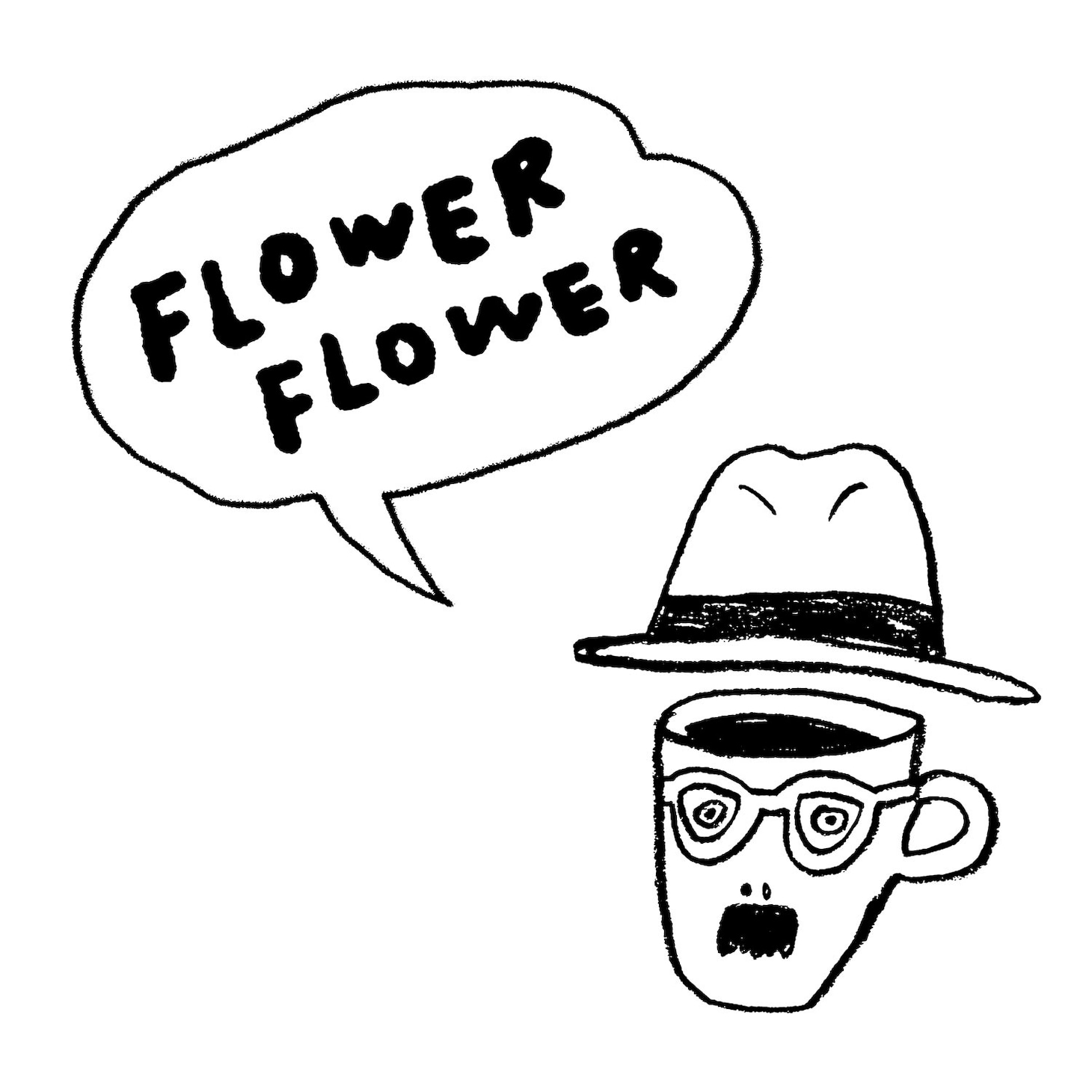 FLOWER FLOWERのオフィシャルサイトやTwitterアイコンに登場する「フラワーおっさん（仮）」。