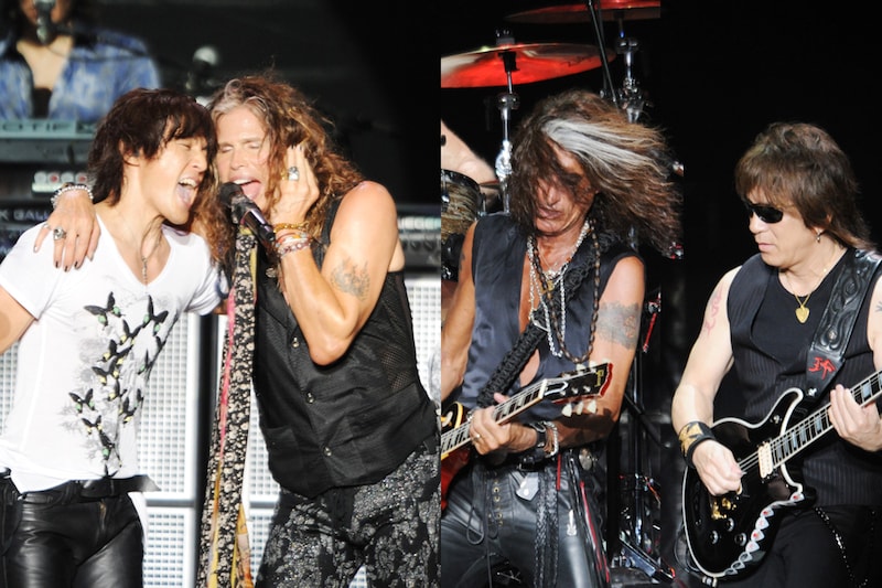 「Mama Kin」で競演した稲葉浩志&スティーヴン・タイラー(左)、ジョー・ペリー&松本孝弘(右)。 (c)Creativeman Productions all rights reserved.