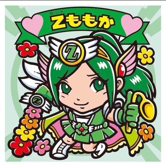 「ももいろクローバーZ ももクロマンチョコ」に封入されるシールデザイン。「Z伝説」仕様の有安杏果。