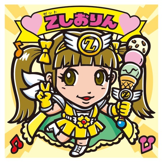 「ももいろクローバーZ ももクロマンチョコ」に封入されるシールデザイン。「Z伝説」仕様の玉井詩織。