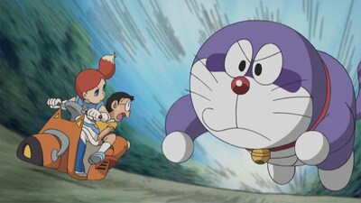 「真夜中の巨大ドラたぬき」のワンシーン。真綾演じるニーナは画像左。(c)藤子プロ・小学館・テレビ朝日・シンエイ・ADK