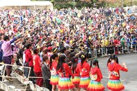 客席からチームしゃちほこに声援を送るたこやきレインボー。