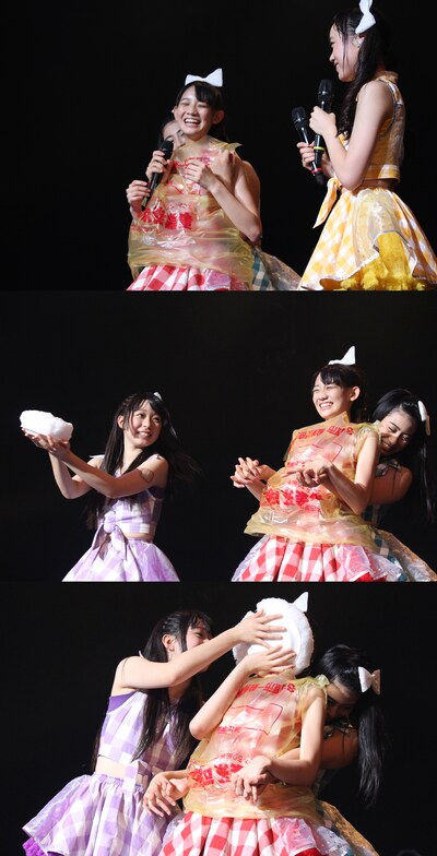 誕生日恒例“顔面ケーキ”の餌食になる秋本帆華。