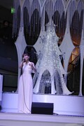 クリスマスツリーをバックに歌う華原朋美。