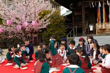 東京・さくら幼稚園でのHKT48「『桜、みんなで食べた』リリース記念イベント」の様子。(c)AKS