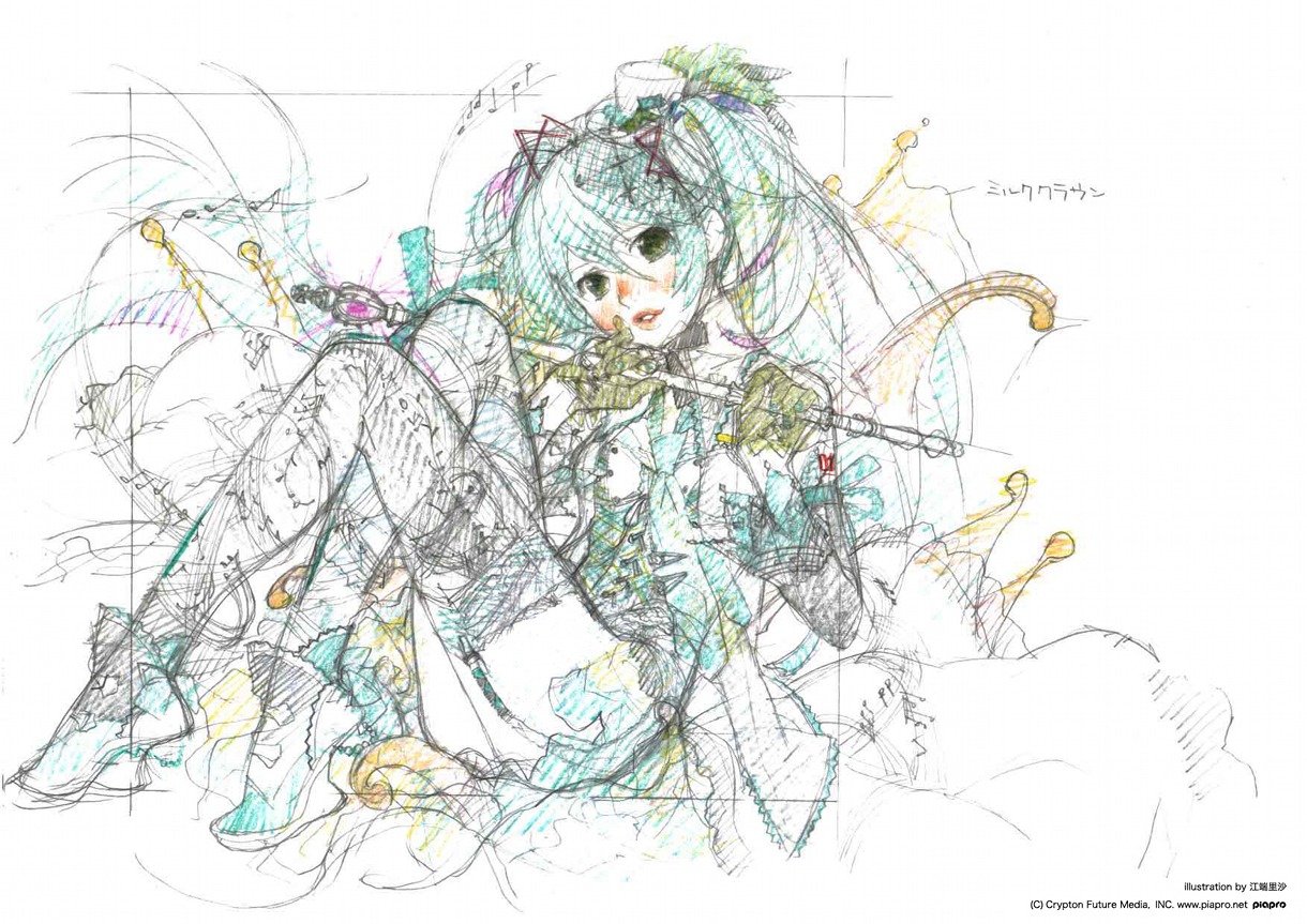 SmileR「Melody Line(s)」のジャケット用に、江端里沙が描き下ろした初音ミクのイラストのラフイメージカット。