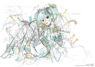 SmileR「Melody Line(s)」のジャケット用に、江端里沙が描き下ろした初音ミクのイラストのラフイメージカット。
