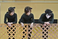 猫に扮した喜矢武豊（Gita-）、鬼龍院翔（Vo-karu）、樽美酒研二（Doramu）。