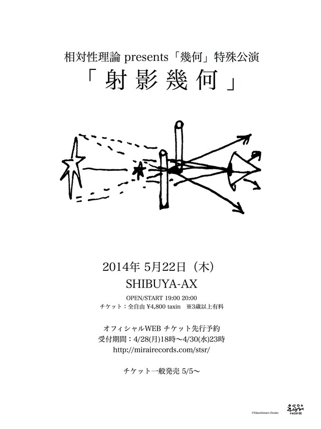 やくしまるえつこによる「射影幾何」のイラストを使用したイベント告知ビジュアル。