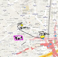 渋谷でのパフォーマンス場所と時間を記した地図。